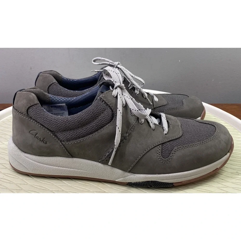 Clarks Men's Leather Langton Race Sneakers Comfort shoes Gray Athleisure 9‎ M